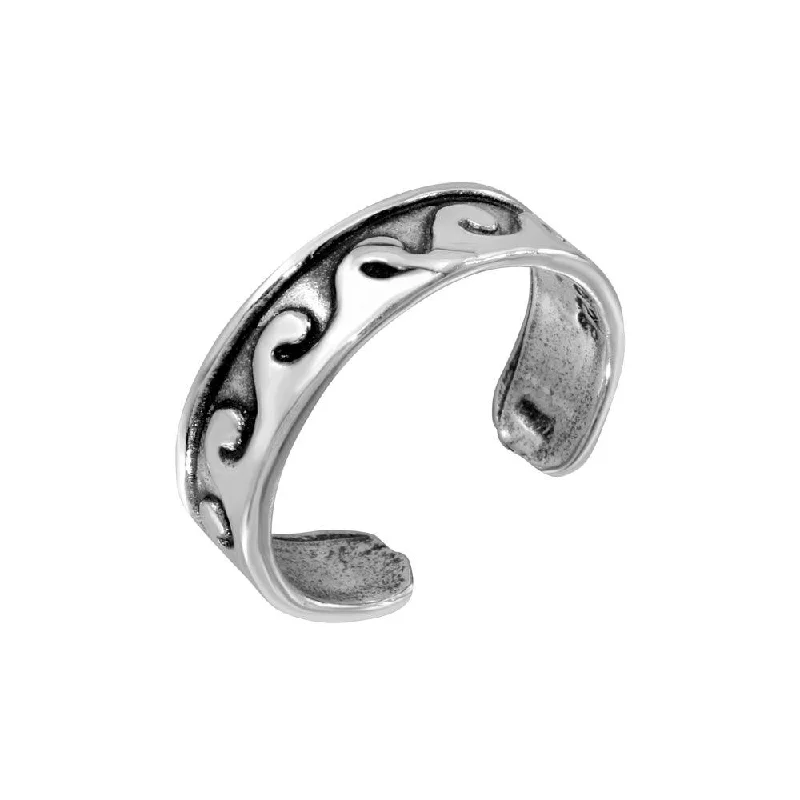 ladies ring elegant leaf motif-Silver 925 Wave Curl Adjustable Toe Ring - TR156-A