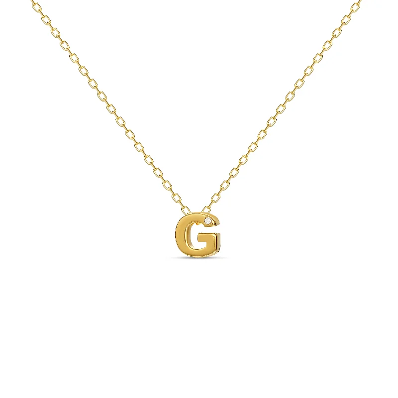 ladies-flower-choker-necklace-Diamond Letter Necklace "G" - 18 karat gold vermeil on sterling silver, diamond 0.01 carat