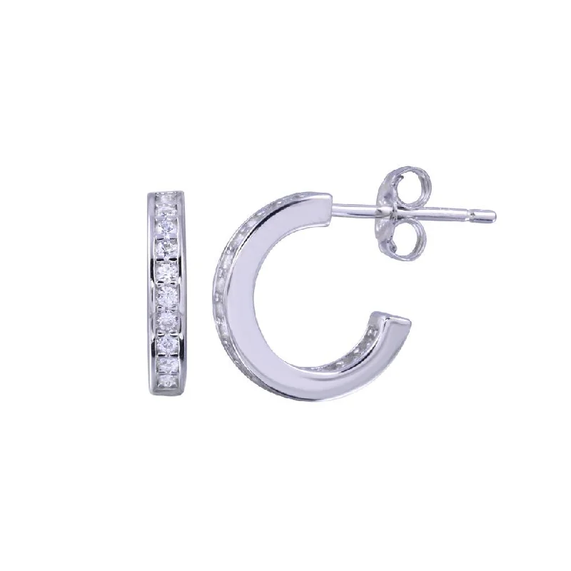 ladies-vintage-pearl-earrings-Rhodium Plated 925 Sterling Silver Semi-Hoop CZ Earring - STE01313