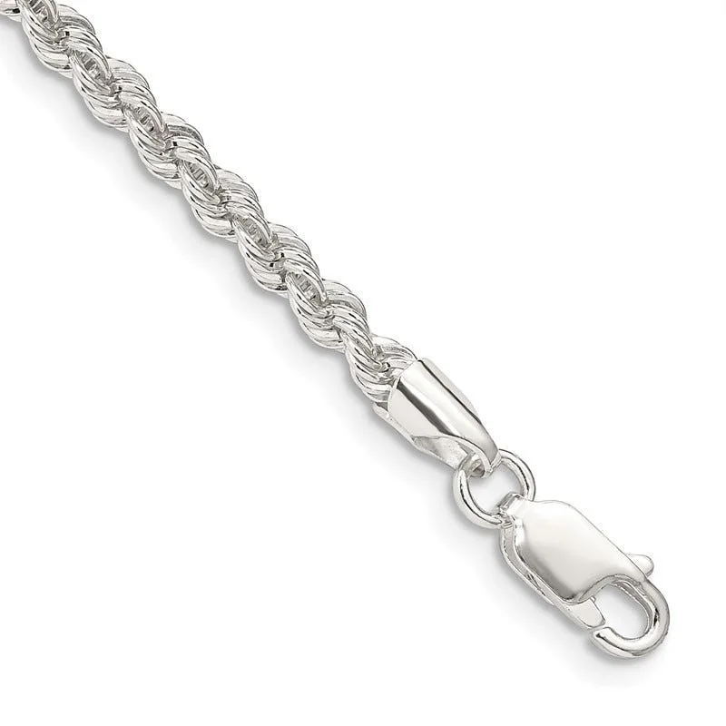 Ladies bracelets glossy texture -Sterling Silver 3mm Solid Rope Chain Bracelet