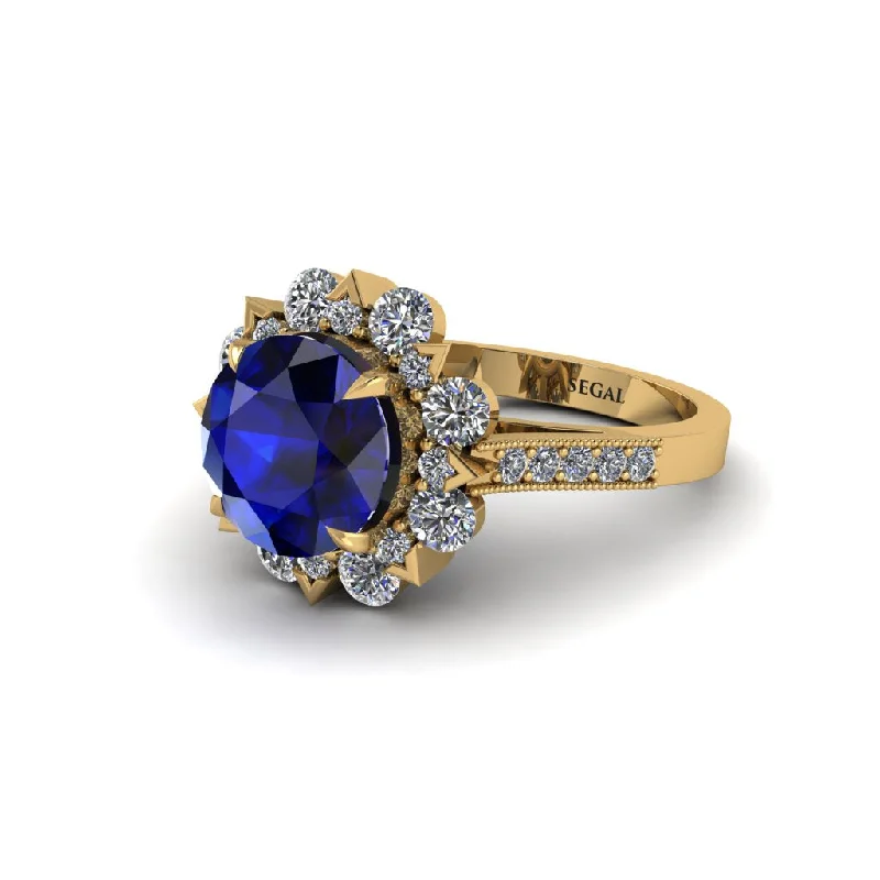 engagement-halo-silver-ring-Sapphire Halo Sunburst Engagement Ring - Winter No. 13