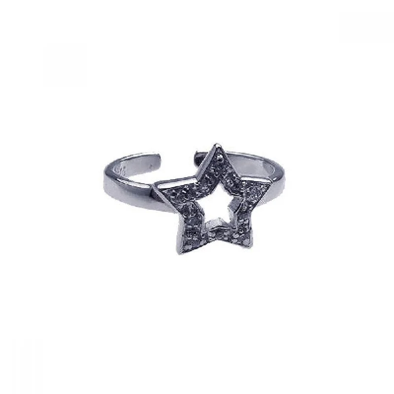 ladies ring trendy star detail-Silver 925 Rhodium Plated Clear CZ Star Toe Ring - CZTR11