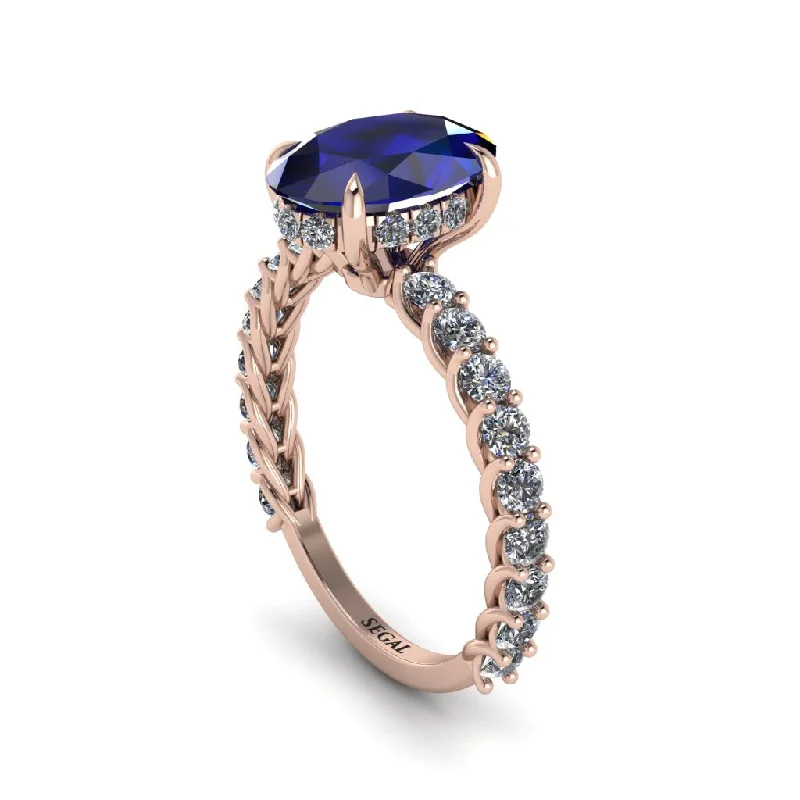 engagement-gold-diamond-ring-Oval-Cut Halo Sapphire Timeless Elegance Engagement Ring - Kelsey No. 14