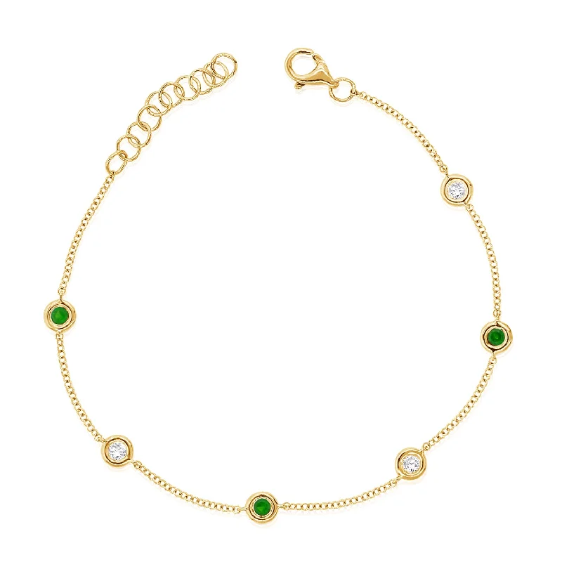 Ladies bracelets glossy texture -OKGs Collection Emerald & Diamond Chain Bracelet