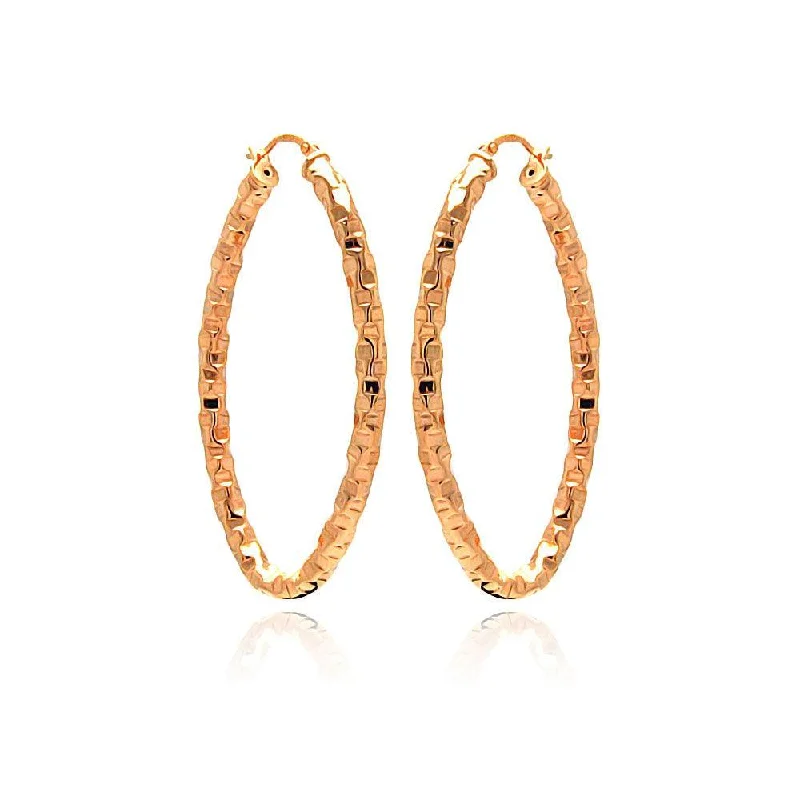 ladies-party-pearl-earrings-Clearance-Silver 925 Rose Gold Plated Oval Hoop Earrings - ITE00022RGP