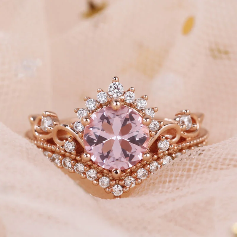 engagement-promise-silver-ring-Zarkan Rose Gold Crown 925 Pure Silver American Diamond Engagement Ring