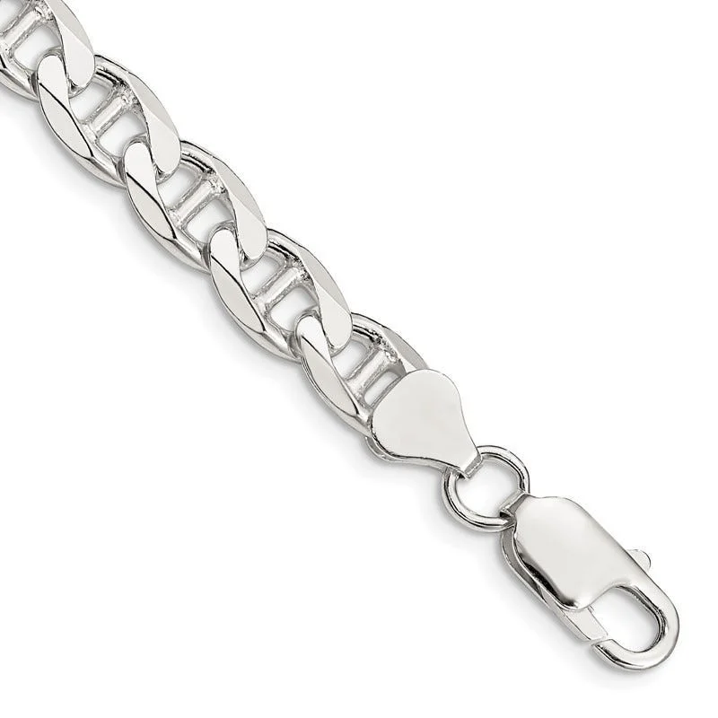 Ladies bracelets with flowers -Sterling Silver 7.4mm Flat Cuban Anchor Chain Bracelet