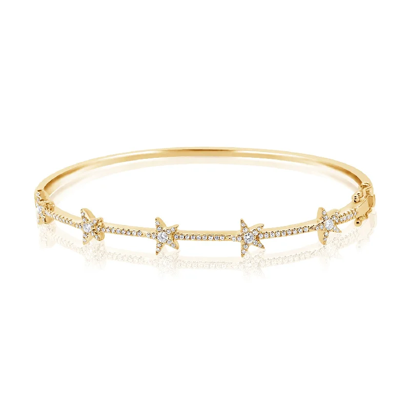 Ladies bracelets with sun charms -14K Gold Diamond Stars Bangle Bracelet