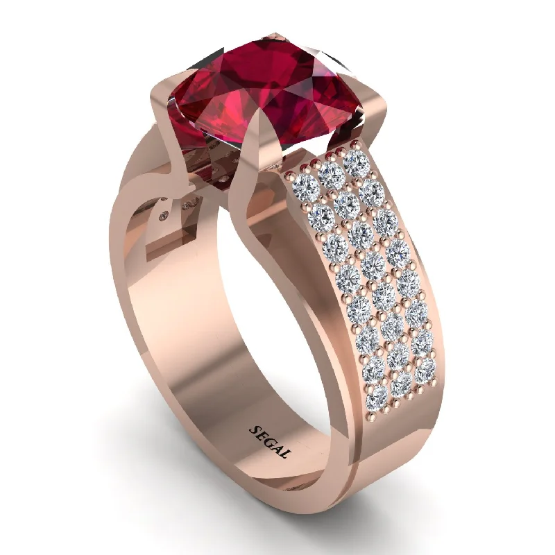 engagement-emerald-cut-ring-Round Cut Ruby 14K Gold Pave Engagement Ring - Saylor No. 11