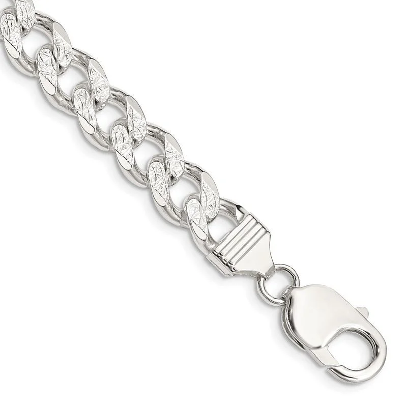 Ladies bracelets for dance parties -Sterling Silver 9.15mm Pav‚ Curb Chain Bracelet