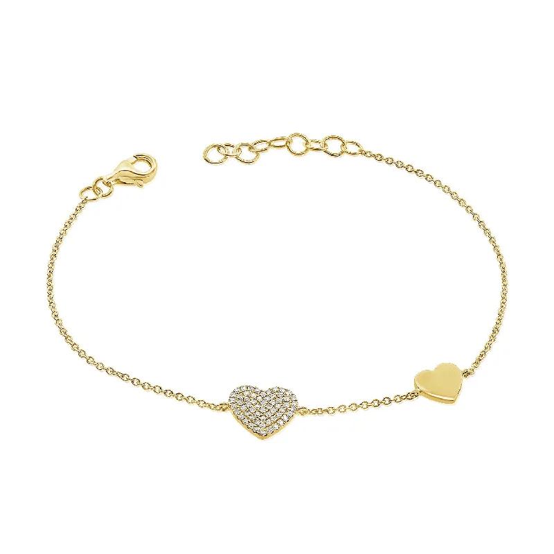 Ladies bracelets classic design -14K Gold Double Heart Diamond Bracelet