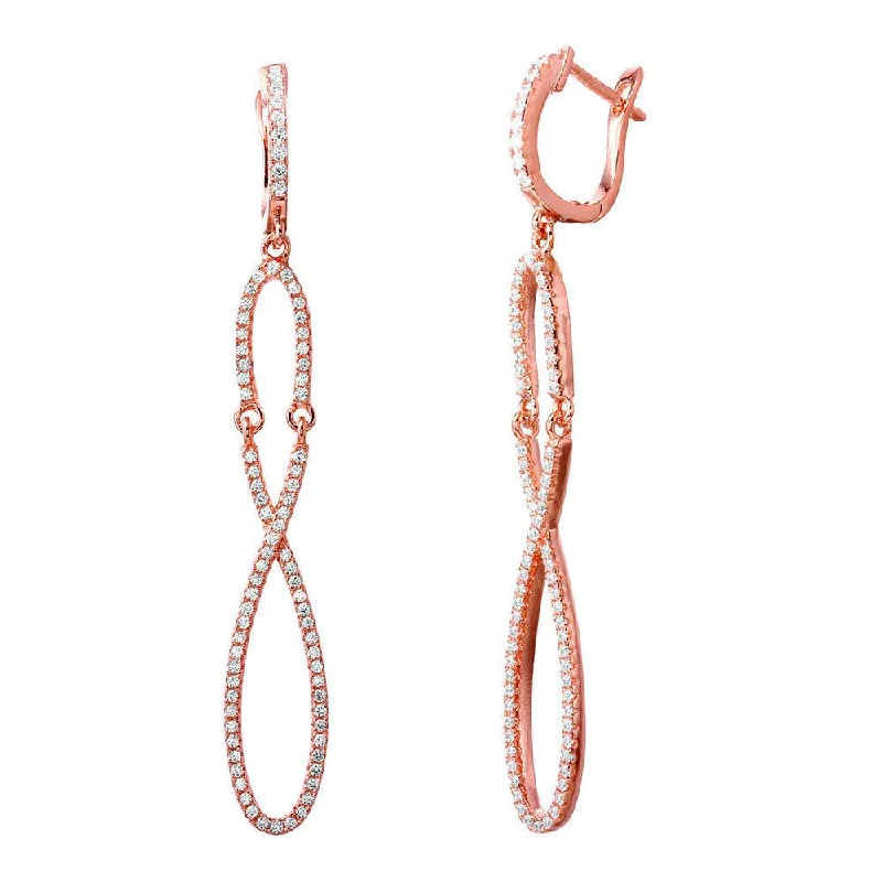 ladies-silver-drop-earrings-Silver 925 Rose Gold Plated Dangling Infinity CZ Dangling Earrings - ACE00103RGP