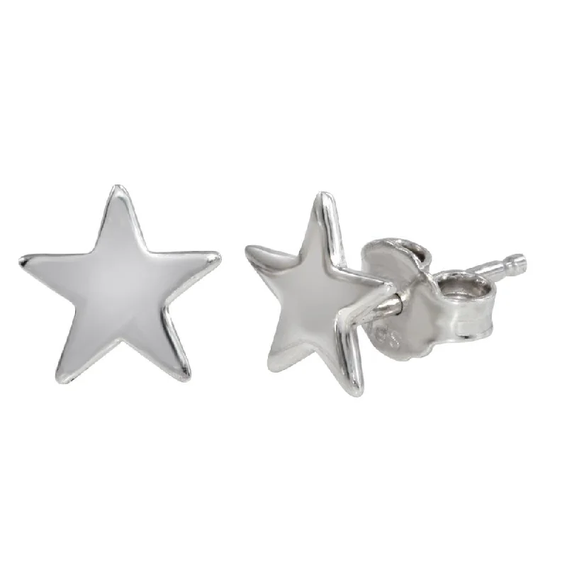 ladies-short-silver-earrings-Rhodium Plated 925 Sterling Silver Star Stud Earrings - SOE00010