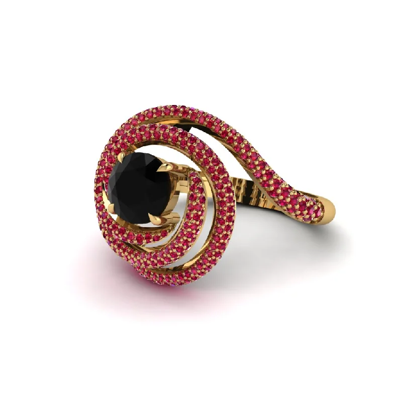 engagement-vintage-rose-gold-ring-Black Diamond Double Halo Swirling Engagement Ring - Serena No. 52