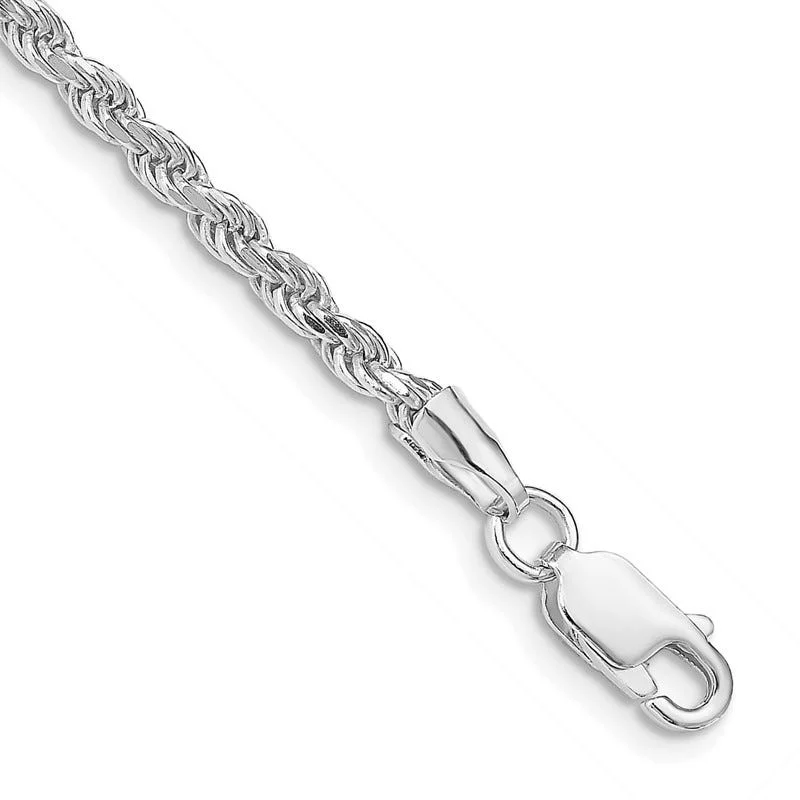 Ladies bracelets for bohemians -Sterling Silver Rhodium-plated 2.75mm Diamond-cut Rope Chain Bracelet