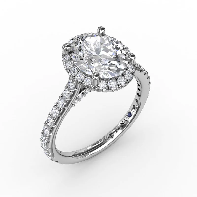 engagement-solitaire-silver-ring-Oval Diamond Halo Engagement Ring With Diamond Band