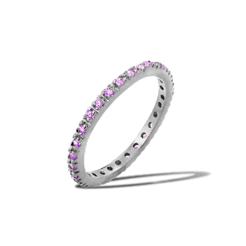 ladies ring cyber monday exclusive-Rhodium Plated 925 Sterling Silver Plated Birthstone Inlay Eternity Ring February - BGR00339FEB