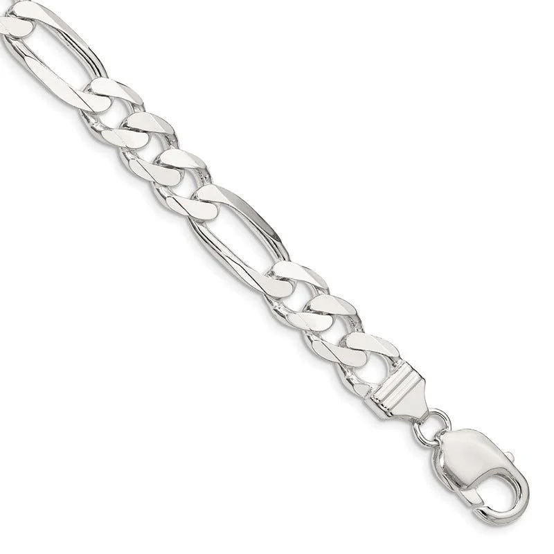 Ladies bracelets abstract shapes -Sterling Silver 9mm Figaro Chain Bracelet