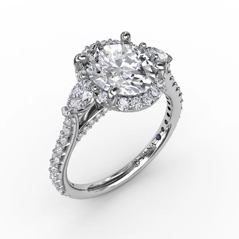 engagement-elegant-platinum-ring-Oval Diamond Halo Engagement Ring With Pear-Shape Diamond Side Stones