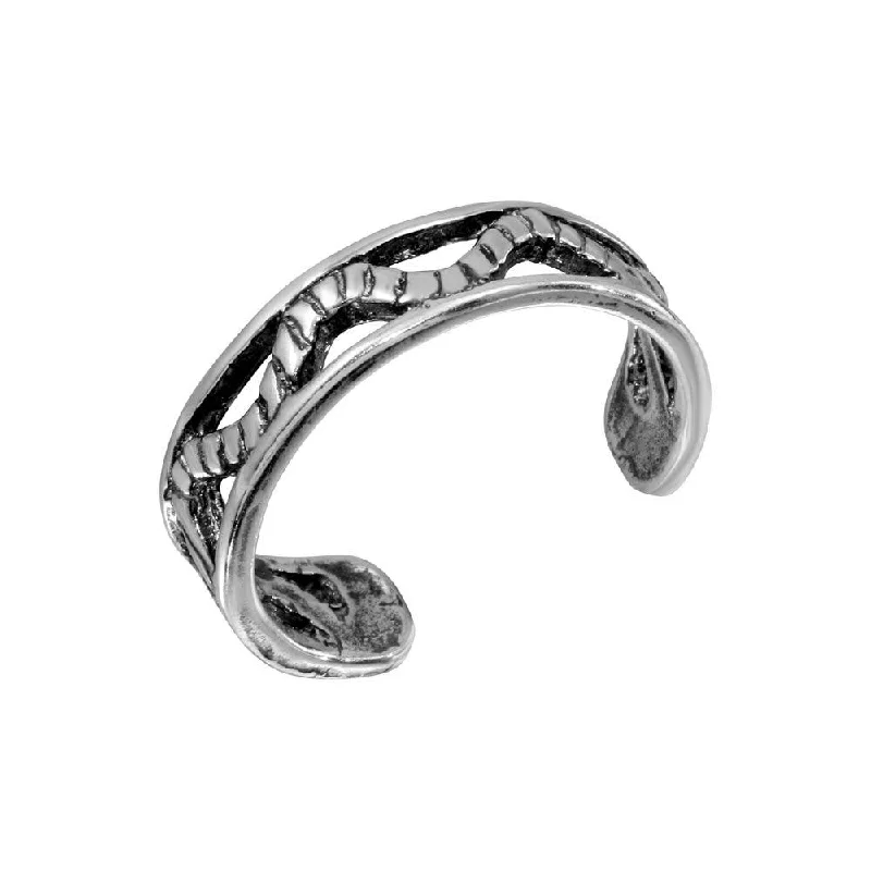 ladies ring floral petal design-925 Sterling Silver Wave Rope Design Toe Ring - TR227-A