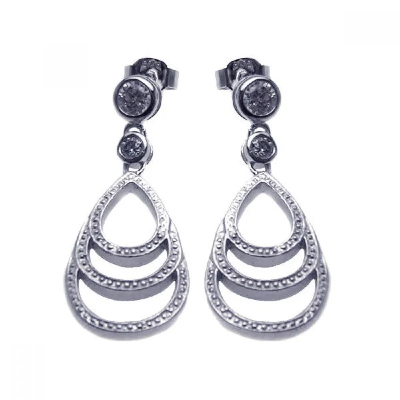 ladies-bohemian-pearl-earrings-Clearance-Silver 925 Rhodium Plated Teardrop Round CZ Dangling Stud Earrings - STE00648