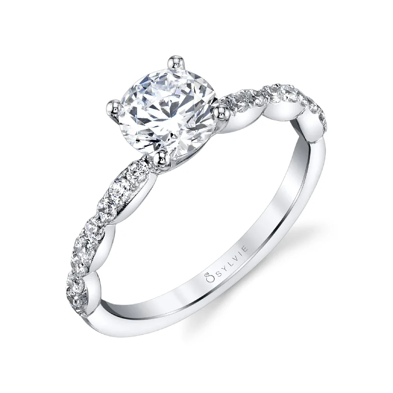 engagement-halo-ring-Sylvie Collection 14K White Gold Round Engagement Ring Setting W. 1Ct Round 14K WG