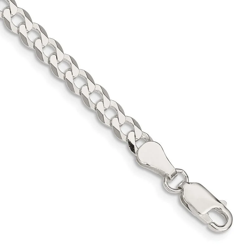 Ladies bracelets trendy cuffs -Sterling Silver 4.5mm Flat Curb Chain Bracelet