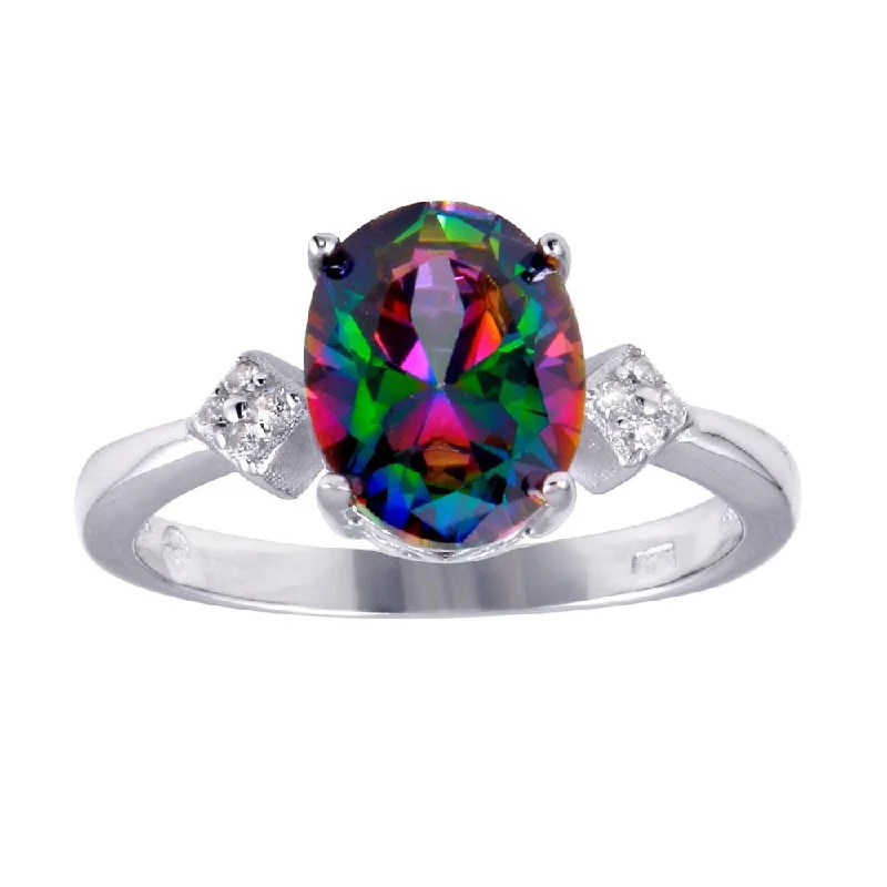 ladies ring striking hematite-Rhodium Plated 925 Sterling Silver Oval Mystic Topaz CZ Ring - BGR01251