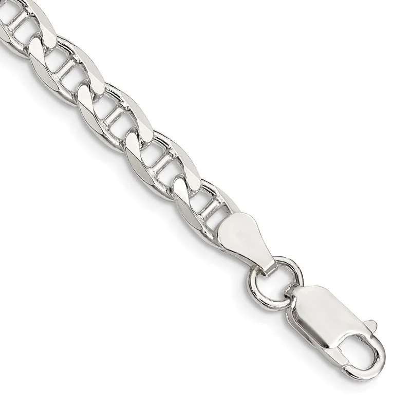 Ladies bracelets simple elegance -Sterling Silver 5.7mm Flat Cuban Anchor Chain Bracelet