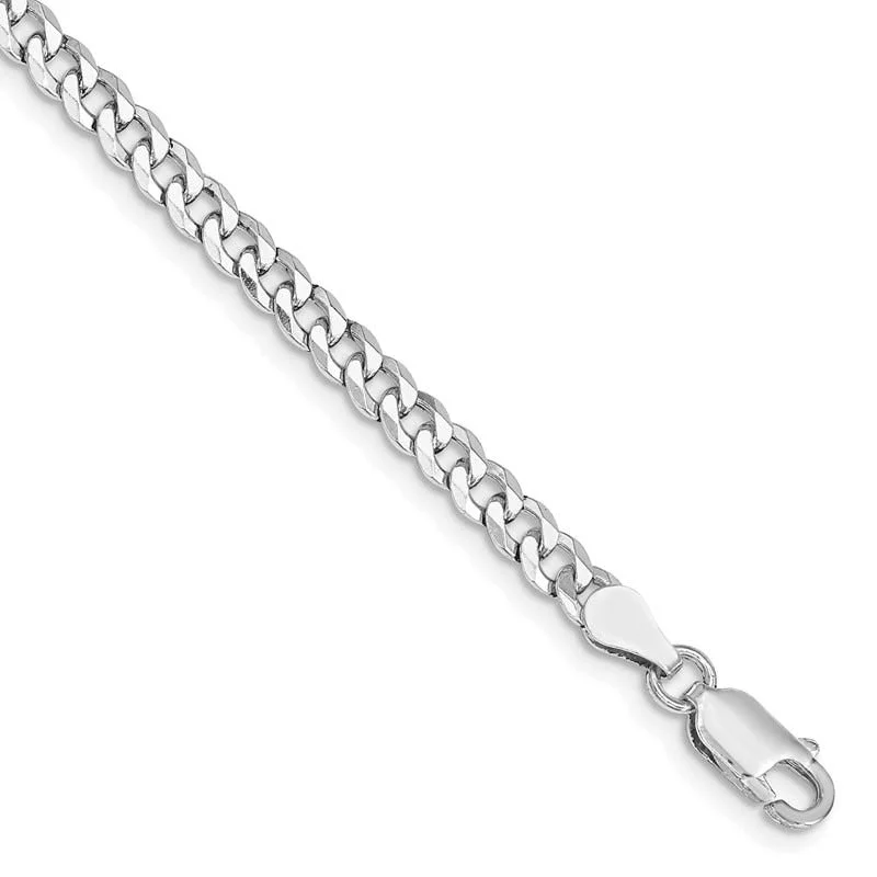 Ladies bracelets cool bangles -Sterling Silver Rhodium-plated 4mm Beveled Curb Chain Bracelet