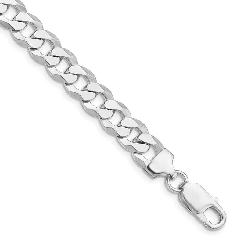 Ladies bracelets with serpentine -Sterling Silver Rhodium-plated 8.5mm Flat Curb Chain Bracelet