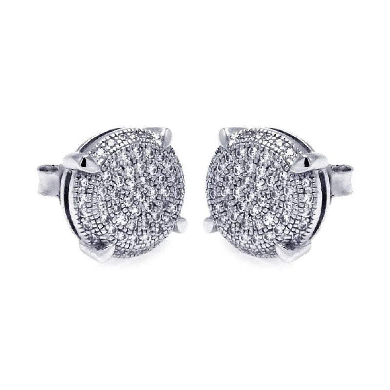 ladies-short-earrings-Silver 925 Rhodium Plated Micro Pave Clear Circle CZ Stud Earrings - ACE00046