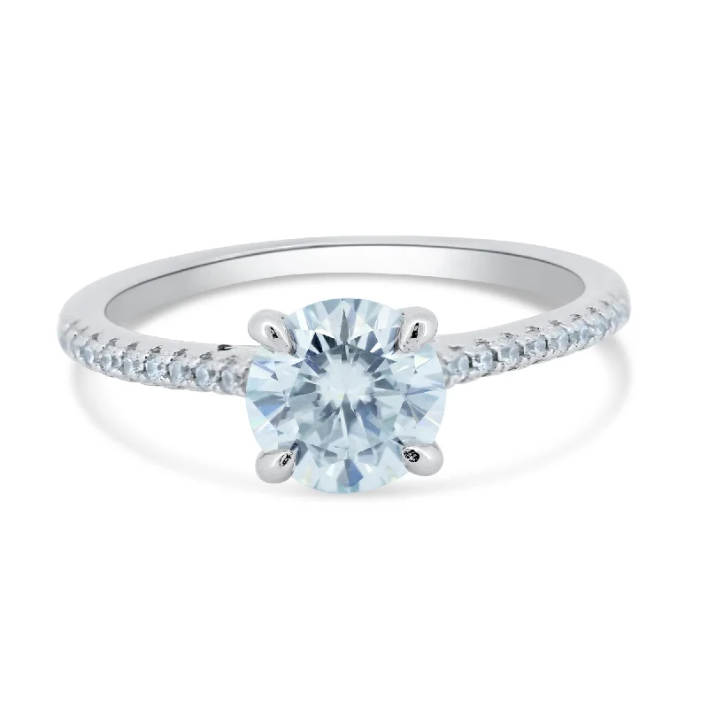 ladies ring winter snowflake-Rhodium Plated 925 Sterling Silver 1 Carat Moissanite Stones Ring - MBGR00013