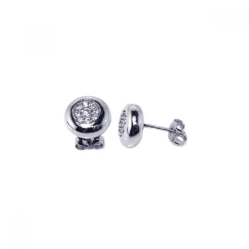 ladies-rustic-pearl-earrings-Silver 925 Rhodium Plated Micro Pave Clear Circle Inlay CZ Stud Earrings - ACE00028