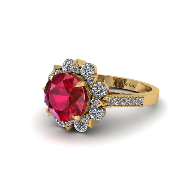 engagement-vintage-silver-ring-Ruby Halo Sunburst Engagement Ring - Winter No. 10