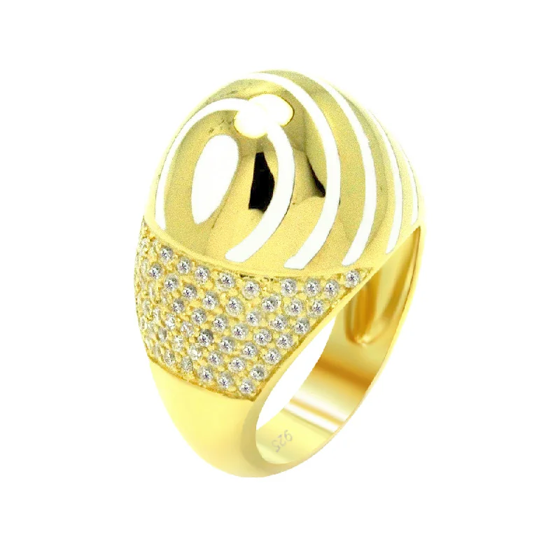 ladies ring vibrant peridot-Clearance-Silver 925 Gold Plated White Enamel Clear CZ Stripe Egg Ring - BGR00318