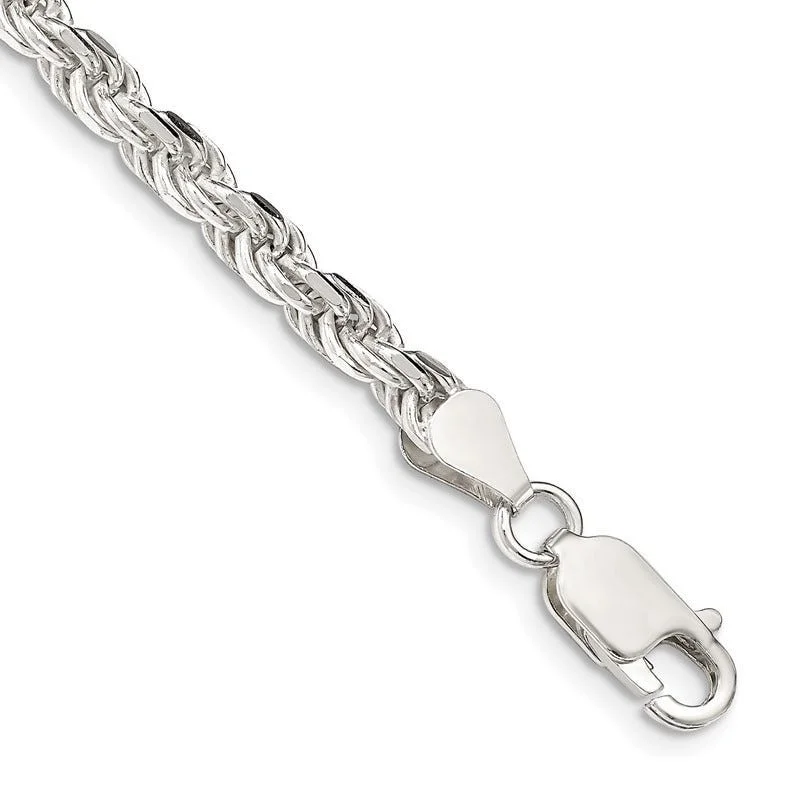 Ladies bracelets for entrepreneurs -Sterling Silver 4.25mm Diamond-cut Rope Chain Bracelet