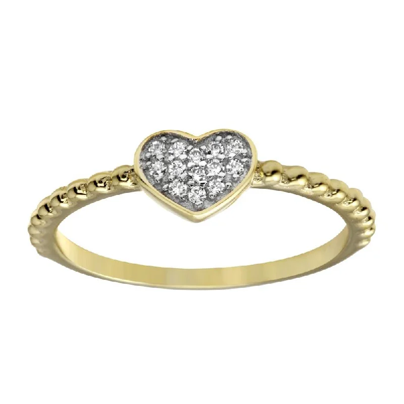 ladies ring feather silhouette-Gold Plated 925 Sterling Silver Small Heart Ring with CZ - BGR01181