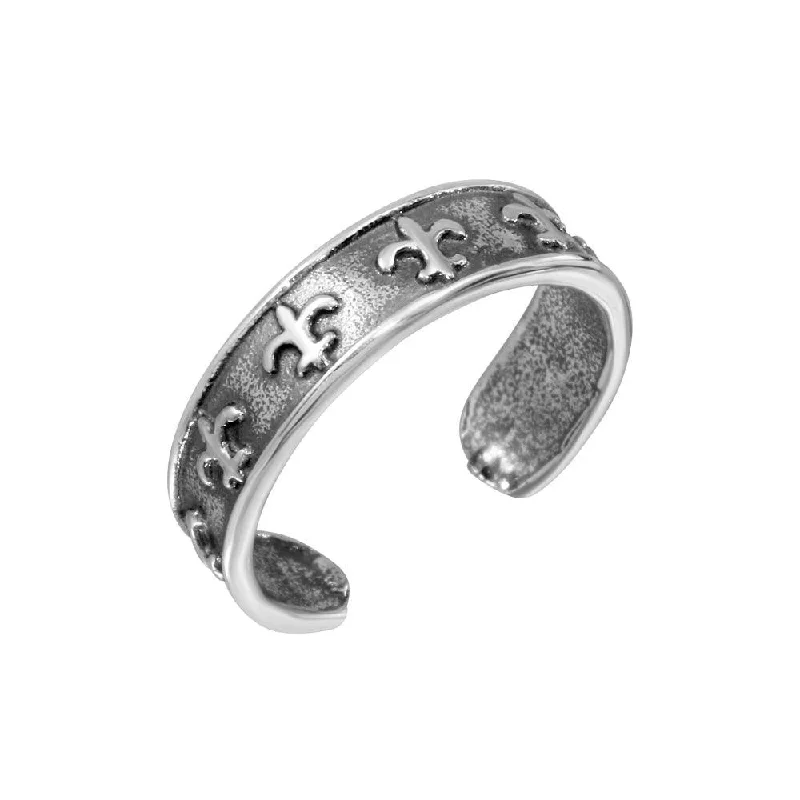 ladies ring graceful wave pattern-Silver 925 Fleur De Lis Crest Adjustable Toe Ring - TR202-A