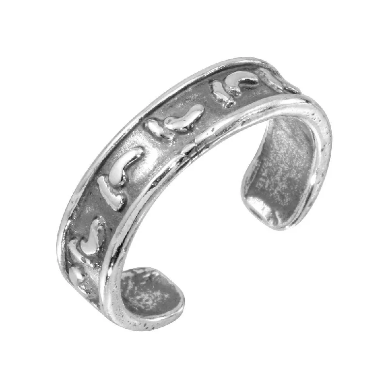 ladies ring winter snowflake-Silver 925 Oxidized Footprint Adjustable Toe Ring - TR152-A