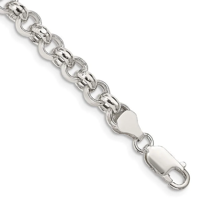 Ladies bracelets elegant bangles -Sterling Silver 6.5mm Semi-solid Rolo Chain Bracelet