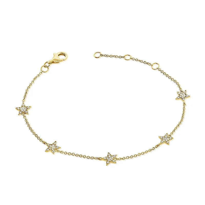 Ladies bracelets dainty look -Five Diamond Stars Chain Bracelet made in 14K Gold