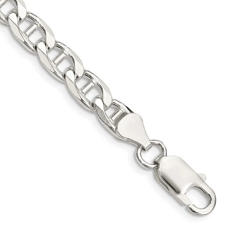 Ladies bracelets with comet charms -Sterling Silver 6.5mm Flat Cuban Anchor Chain Bracelet