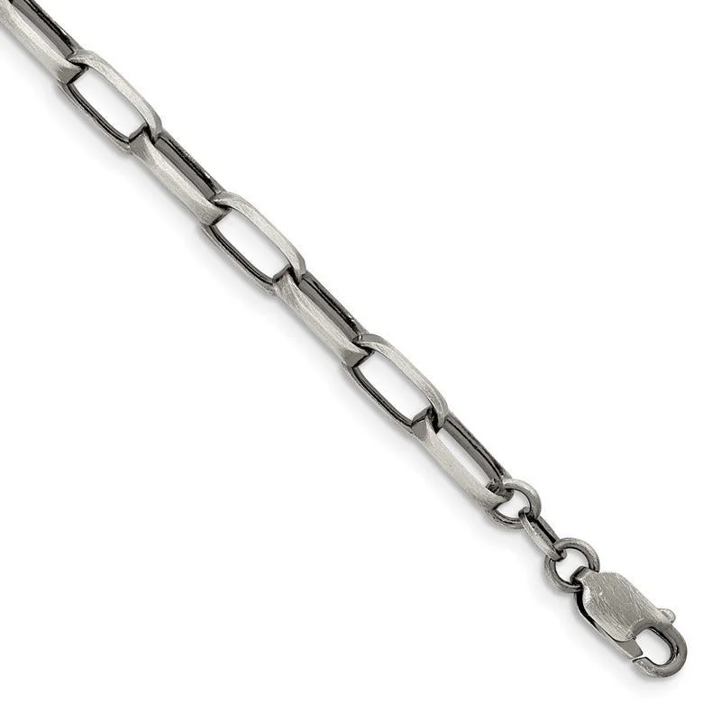 Ladies bracelets hammered finish -Sterling Silver Antiqued 4.8mm Elongated Open Link Chain Bracelet