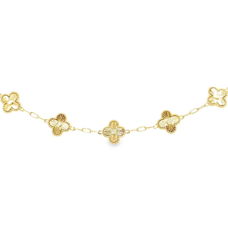 Ladies bracelets with tiger charms -14k Yellow Gold Diamond Quatrefoil Paper link Bracelet