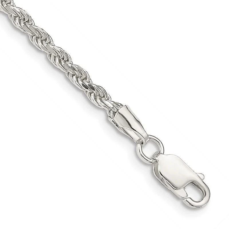 Ladies bracelets for parties -Sterling Silver 2.75mm Diamond-cut Rope Chain Bracelet