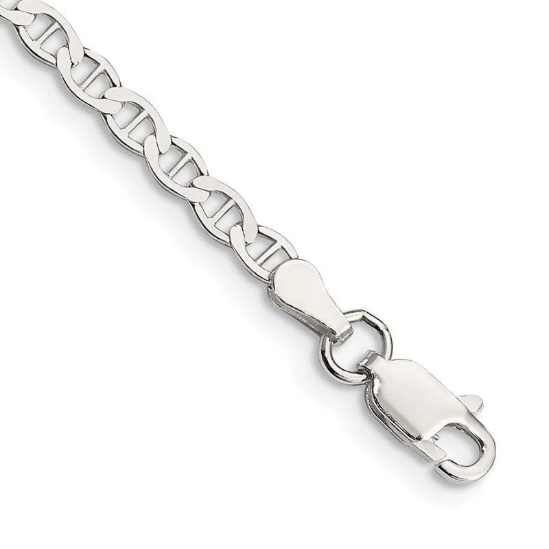 Ladies bracelets for poets -Sterling Silver 3.1mm Flat Anchor Chain Bracelet