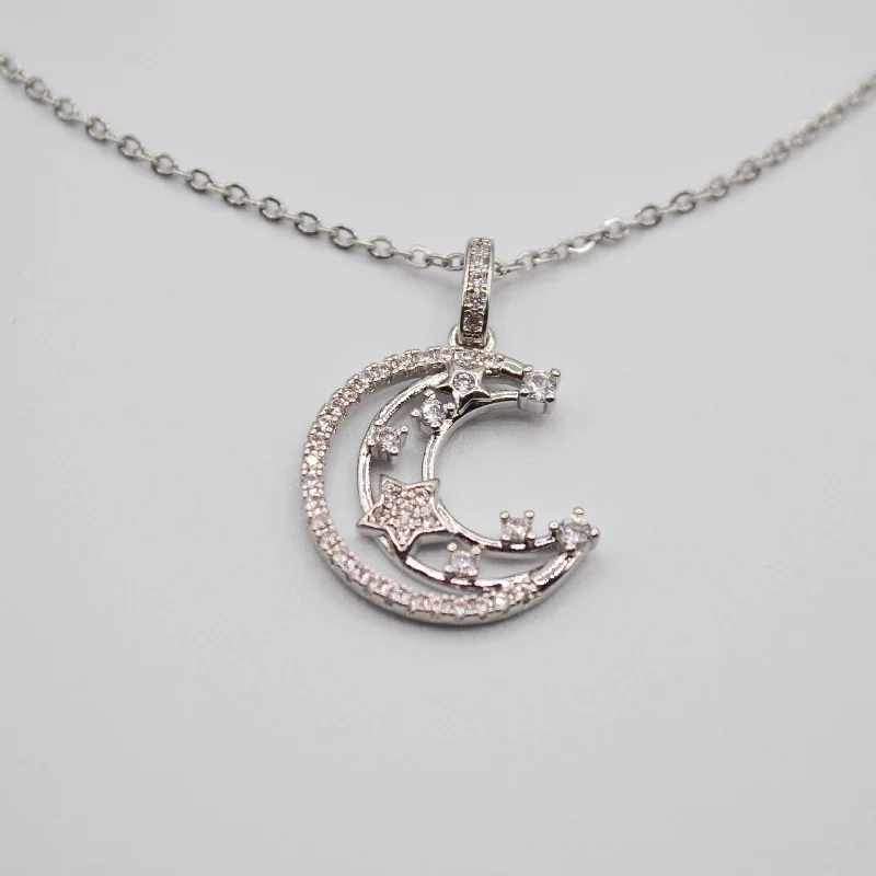 ladies-pendant-crystal-necklace-Crescent Necklace