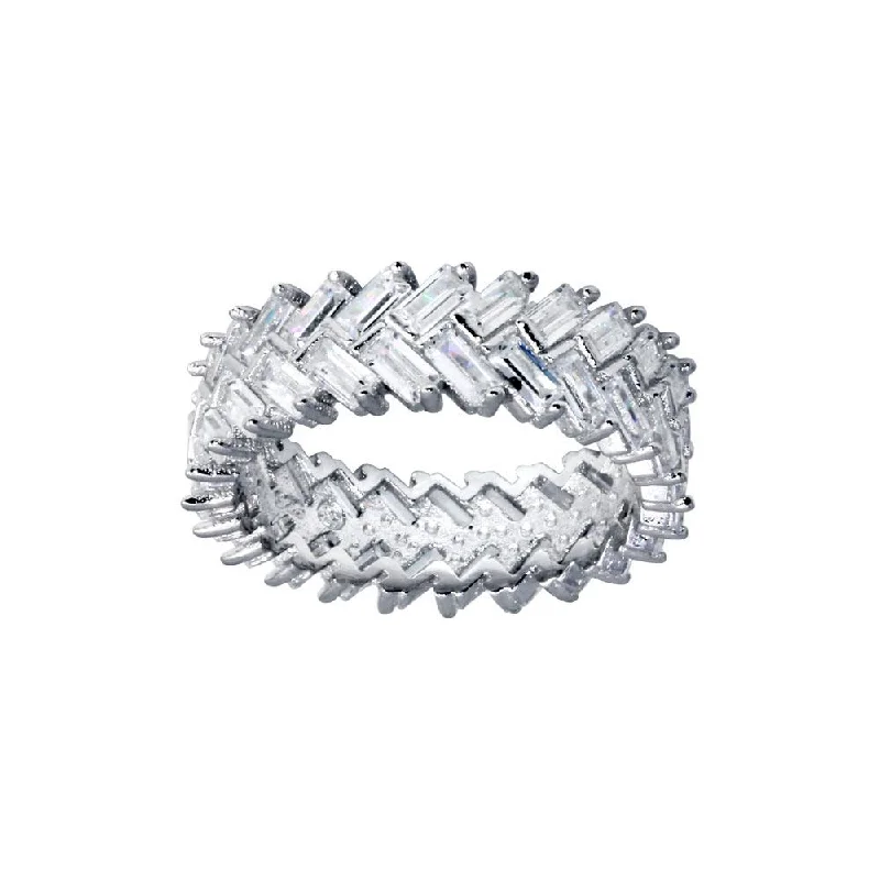 ladies ring mother’s love design-Rhodium Plated 925 Sterling Silver Baguette CZ Ring - BGR01307