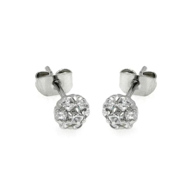 ladies-trendy-beaded-earrings-Silver 925 Rhodium Plated Flower CZ Stud Earrings - BGE00229